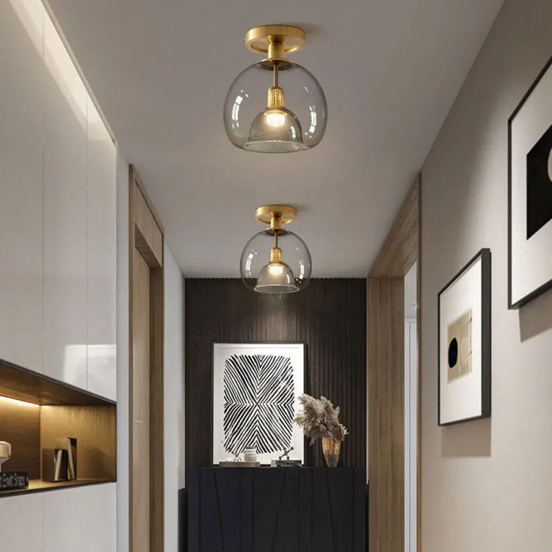 Modern Glass Ceiling Light Clear Dome Brass Fixture - Product showcase