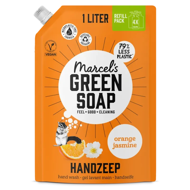 Marcel’s Green Soap Handzeep sinaasappel & jasmijn Navulverpakking 1 liter