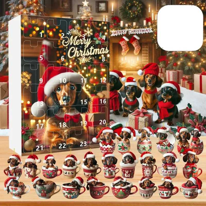 Dachshund Christmas Advent Calendar Festive Holiday Countdown Display - Product example