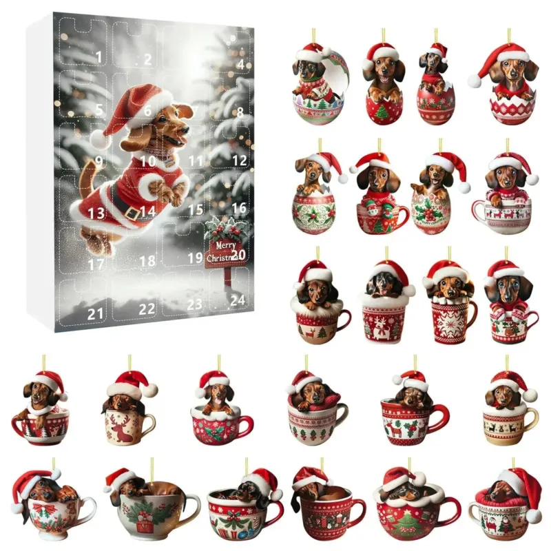 Dachshund Christmas Advent Calendar 24-Day Holiday Countdown with Ornament Display - Product showcase
