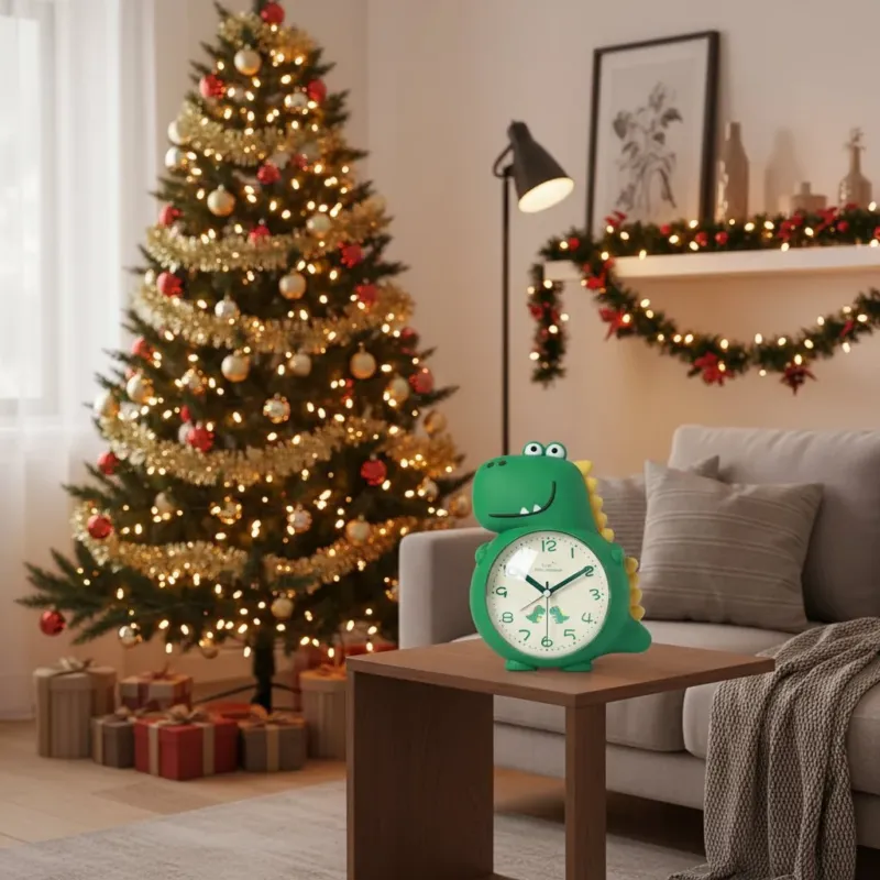 Kids Dinosaur Alarm Clock Silent Green Character Design - Product example