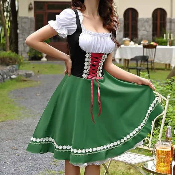 Traditional Dirndl Dress Bavarian Green with Lace Trim - Product example