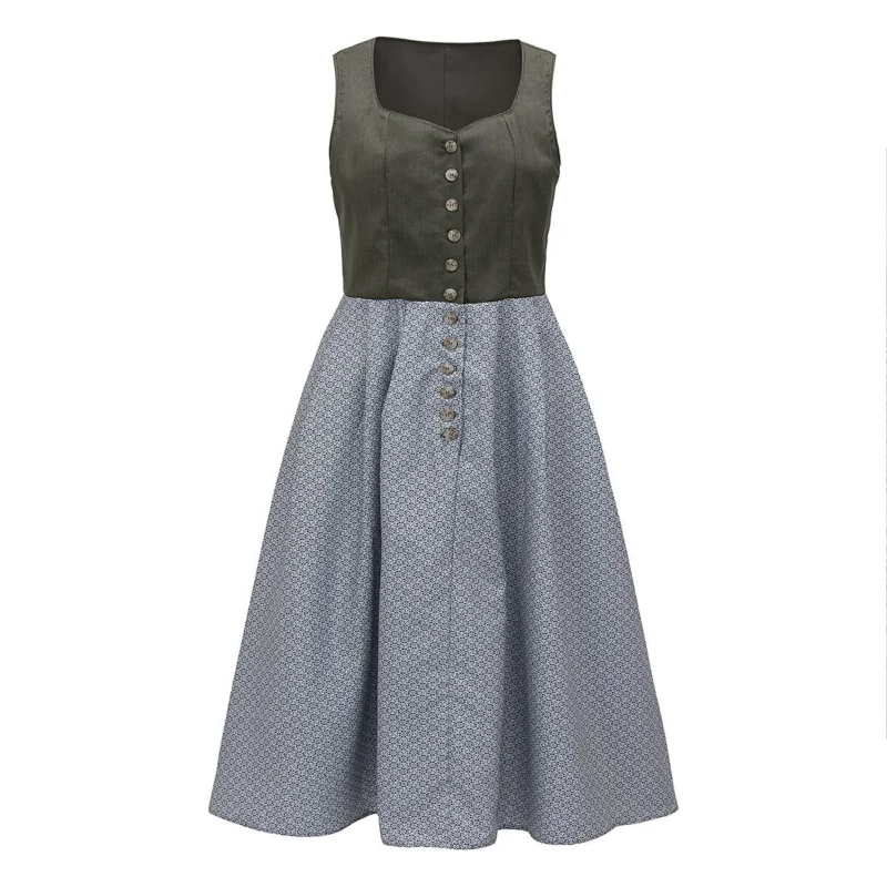 Traditional Dirndl Dress Olive Green Bodice With Gray Apron - Product detail 4