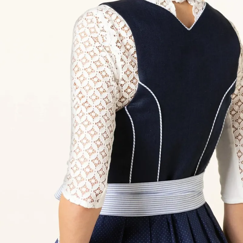 Traditional Dirndl Dress Navy Floral Pattern with Lace Blouse - Product example
