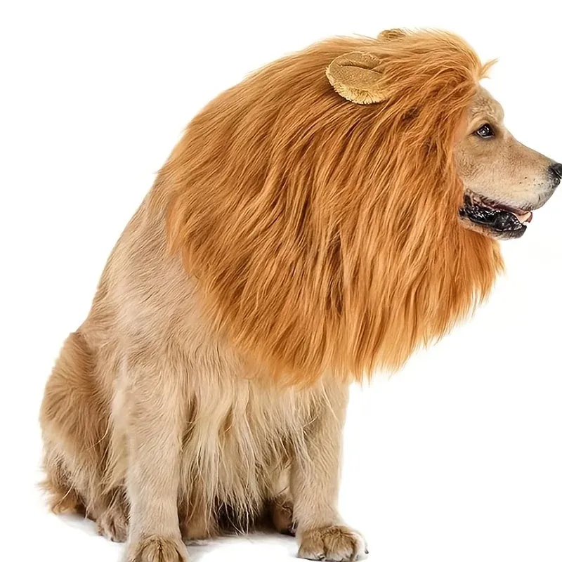 Lion Mane Dog Costume Adjustable Plush Halloween Pet Wig - Product showcase