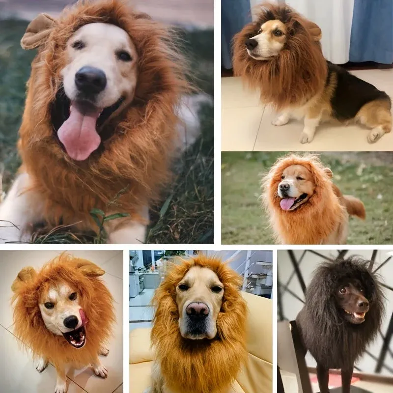 Lion Mane Dog Costume Adjustable Plush Halloween Pet Wig - Product detail 4