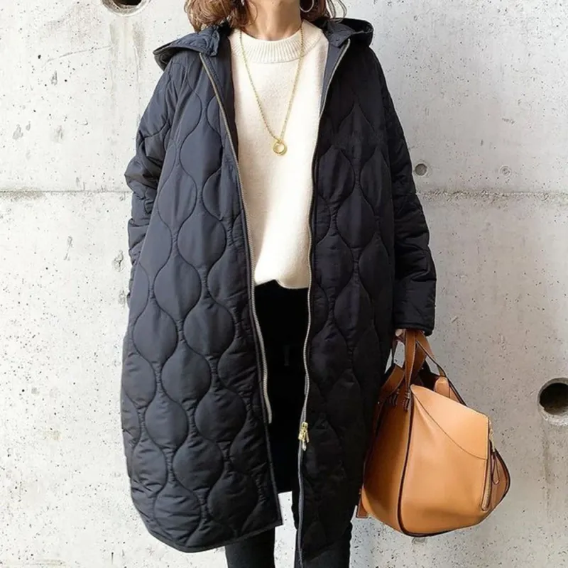 Quilted Winter Coat Hooded Mid-Length Design - Product showcase