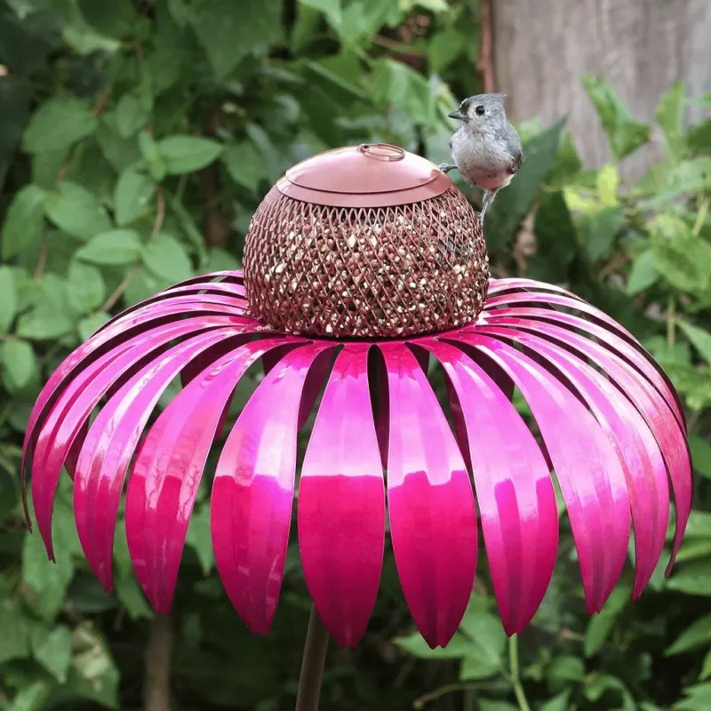 Garden Bird Feeder Metal Sunflower Design with Pink Petals - Product detail 4