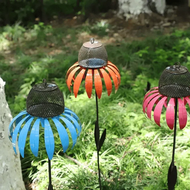 Garden Bird Feeder Metal Sunflower Design with Pink Petals - Product example