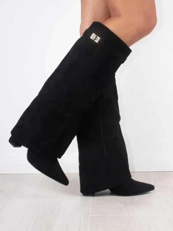 Classic Suede Knee High Boots Black with Gold Hardware - Product detail 4