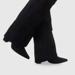 Classic Suede Knee High Boots Black with Gold Hardware - Product showcase