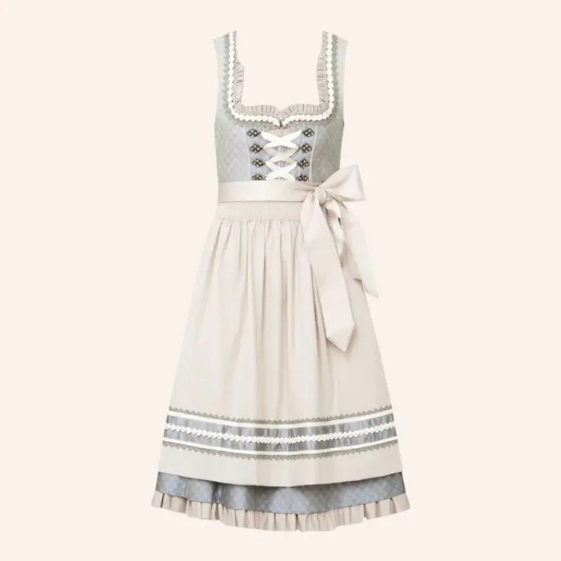 Traditional Dirndl Dress Grey Floral Pattern with White Apron - Product example