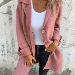 Wool Blend Long Coat Rose Pink Lapel Design - Product showcase