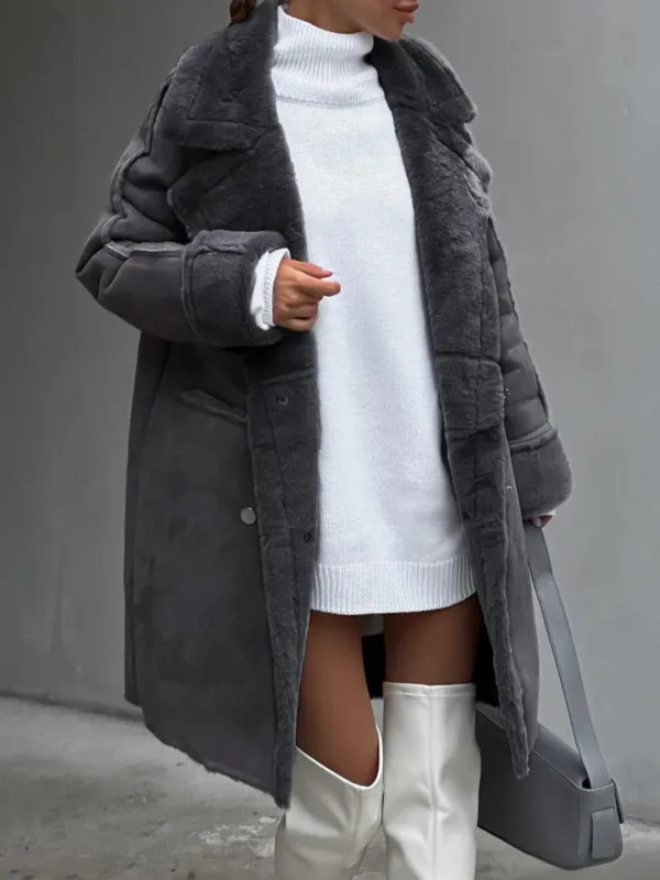 Plus Size Winter Coat Plush Lapel Fur-Lined Design - Product example