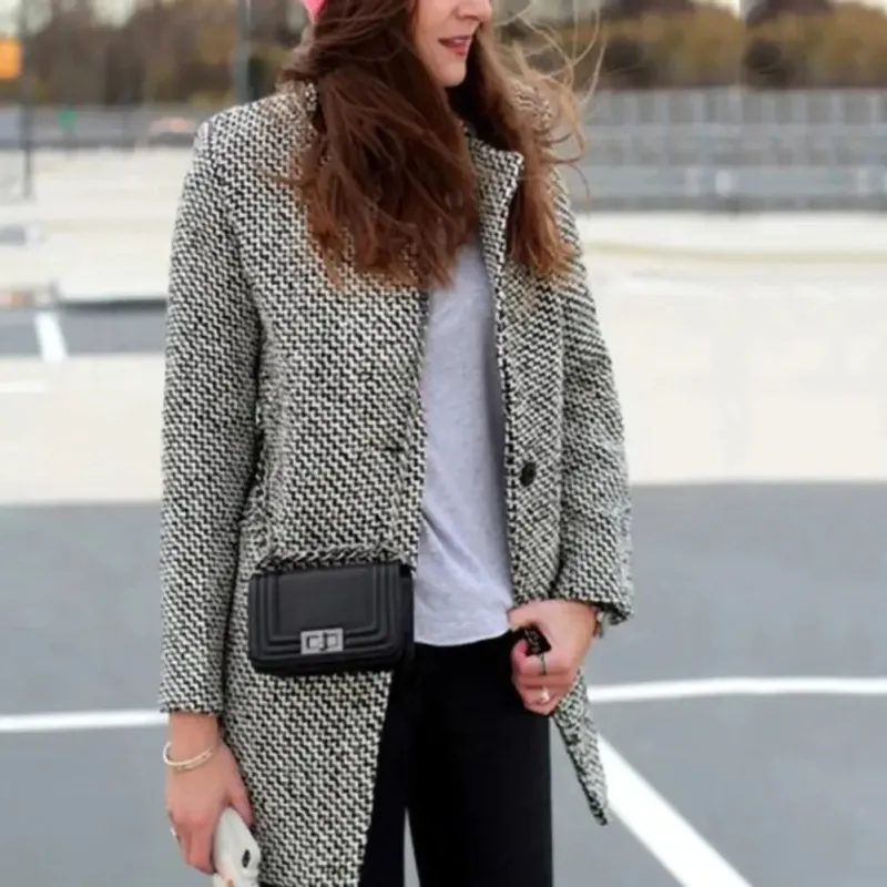 Houndstooth Winter Coat Tailored Wool Blend Design - Product showcase