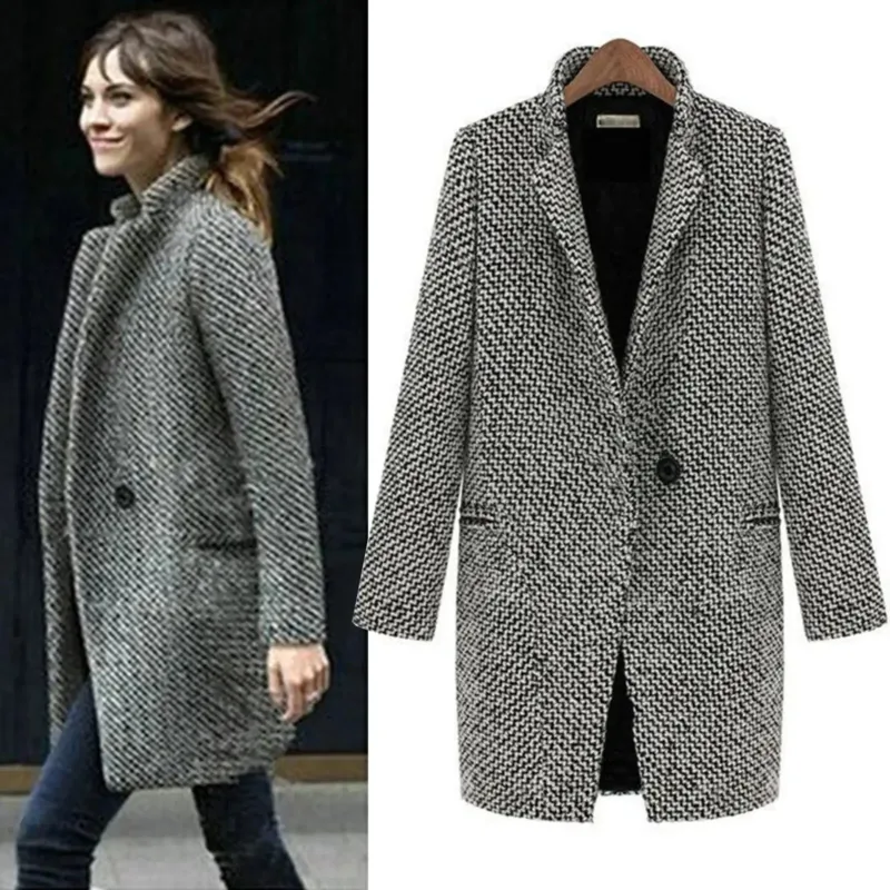 Houndstooth Winter Coat Tailored Wool Blend Design - Detailed view