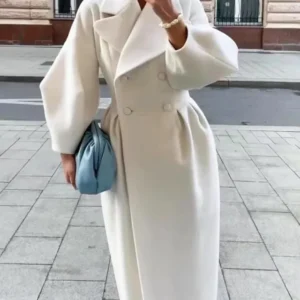 Elegant Winter Wool Coat Double Breasted with Structured Lapel - Product showcase