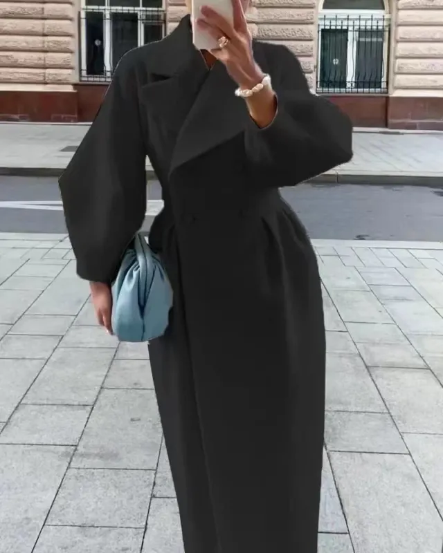 Elegant Winter Wool Coat Double Breasted with Structured Lapel - Product detail 4