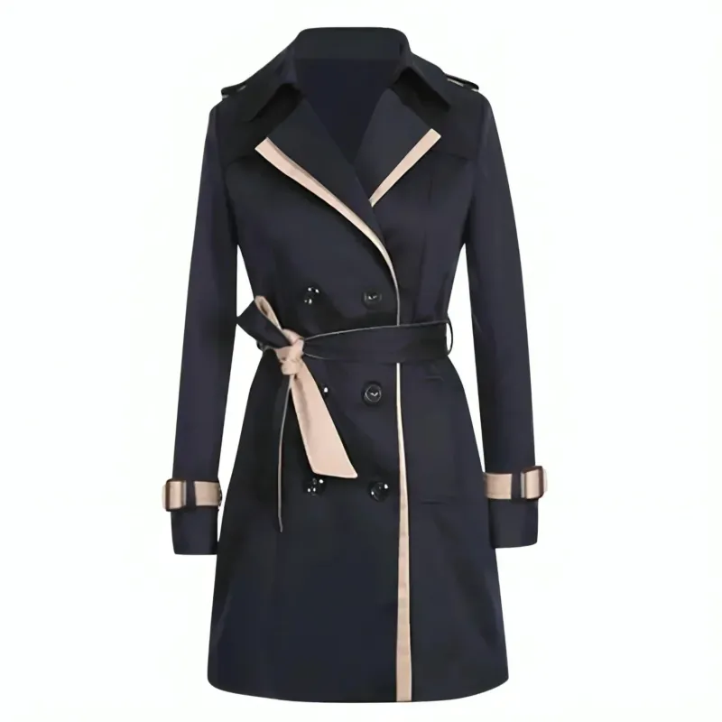 Classic Double-Breasted Trench Coat Belted Beige Design - Detailed view