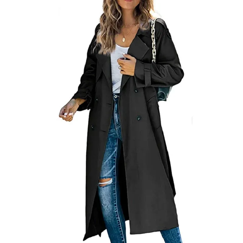Classic Long Trench Coat Double-Breasted Tailored Design - Product showcase