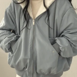 Oversized Winter Jacket Sherpa Lined Bomber Style - Product showcase