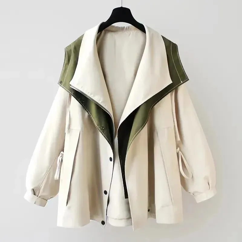 Waterproof Trench Coat Two-Tone Layered Design - Product showcase