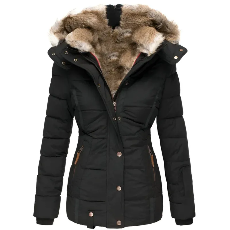 Winter Puffer Jacket Quilted Hooded Design With Faux Fur Trim - Product showcase