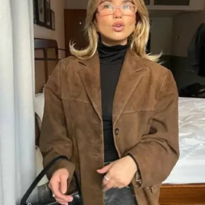 Suede Winter Coat Oversized Brown Button-Up Design - Product showcase