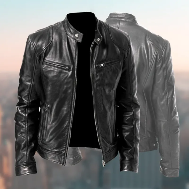 Classic Leather Motorcycle Jacket Premium Genuine Leather Modern Fit - Product showcase