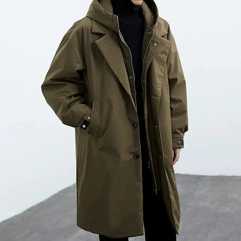 Mens Waterproof Trench Coat Insulated Long Puffer Design - Product showcase
