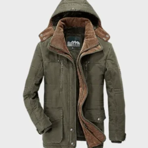 Mens Winter Parka Jacket Military Green Fleece Lined - Product showcase