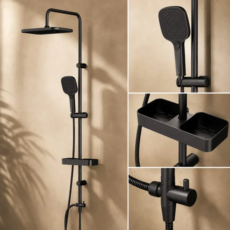 Duschsystem Play mit Regendusche und Duschablage, Schwarz – F078W222