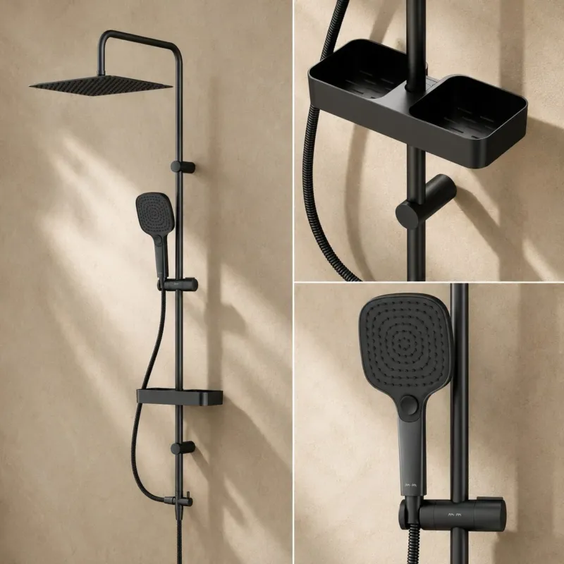 Duschsystem Play mit Regendusche und Duschablage, Schwarz – F078X222