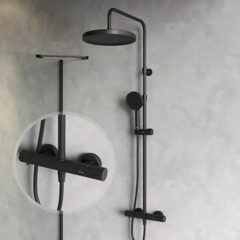 Duschsystem Play mit Thermostat und Regendusche, Schwarz – F078Z422