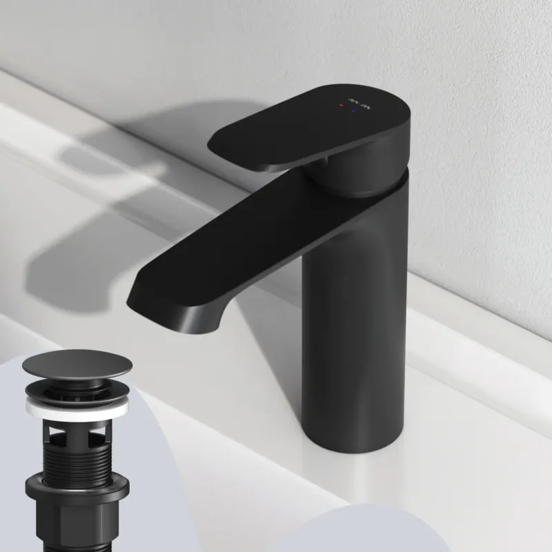 Waschtischarmatur Func mit Klick-Ablaufgarnitur, Schwarz – F8F82122