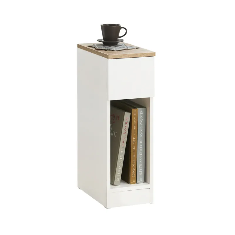 SoBuy Nachttisch schmal Beistelltisch mit Schublade Weiß 20x60x35cm FBT111-WN