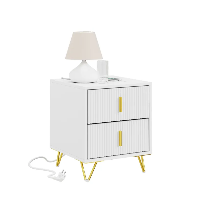 SoBuy | Nachttisch mit 2 Schubladen | Ladefunktion | USB und Type-C | Weiß | FBT115-E-W