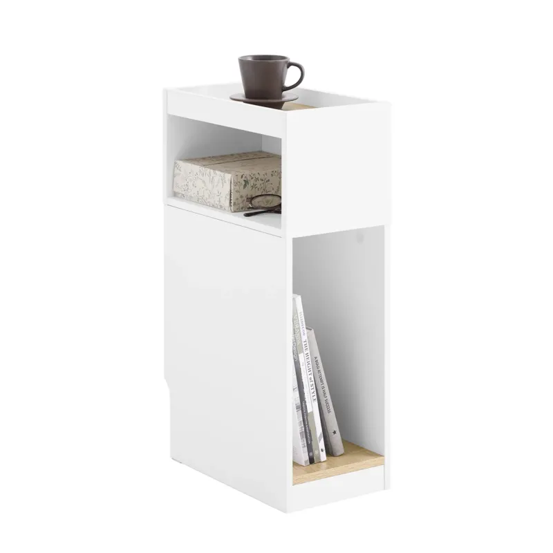 SoBuy | Schmaler Nachttisch | mit Schublade und Ablage | Weiß-Natur | FBT171-WN