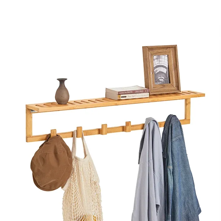 SoBuy | Wandgarderobe mit 6 Kleiderhaken | Flurgarderobe Bambus | FHK06-N