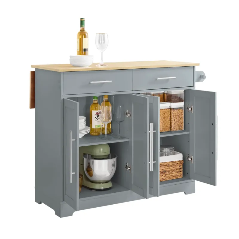 SoBuy Kücheninsel mit Klappplatte & verdeckten Rollen 115x68,7x91 cm Grau FKW129-HG