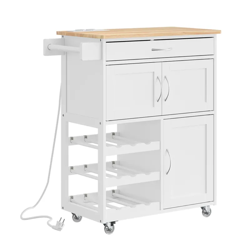 SoBuy Küchenwagen mit Steckdose Weiß mit Rollen und austauschbaren Standfüßen 75x37,6x86,5 cm FKW45-E-WN