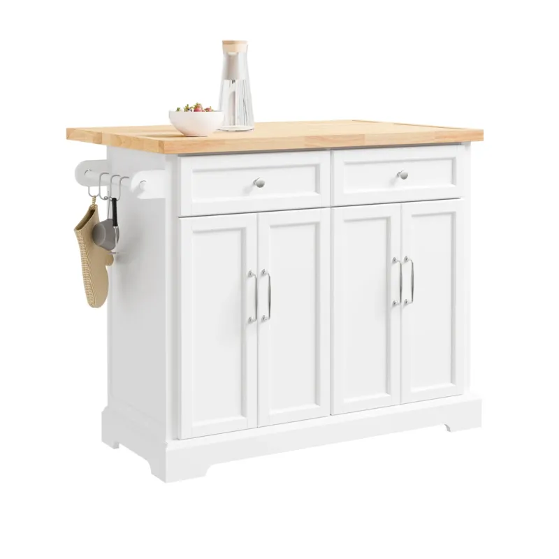 SoBuy Kücheninsel mit Rollen Küchenwagen mit ausziehbarer Arbeitsplatte Weiß 115x92x(46-71) cm FKW71-III-WN