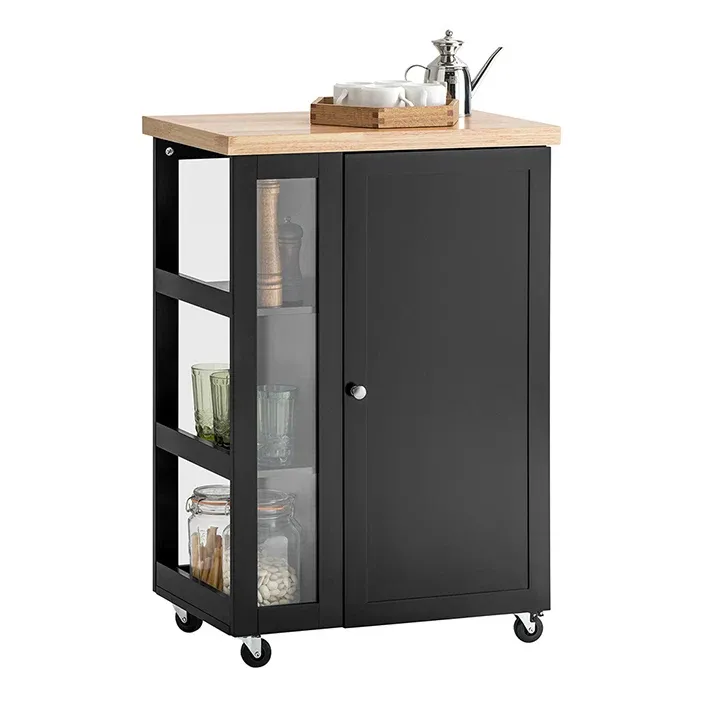 SoBuy | Küchenwagen | Servierwagen | mit 3 Ablagefächern | Schwarz | 60x90x40cm | FKW75-SCH