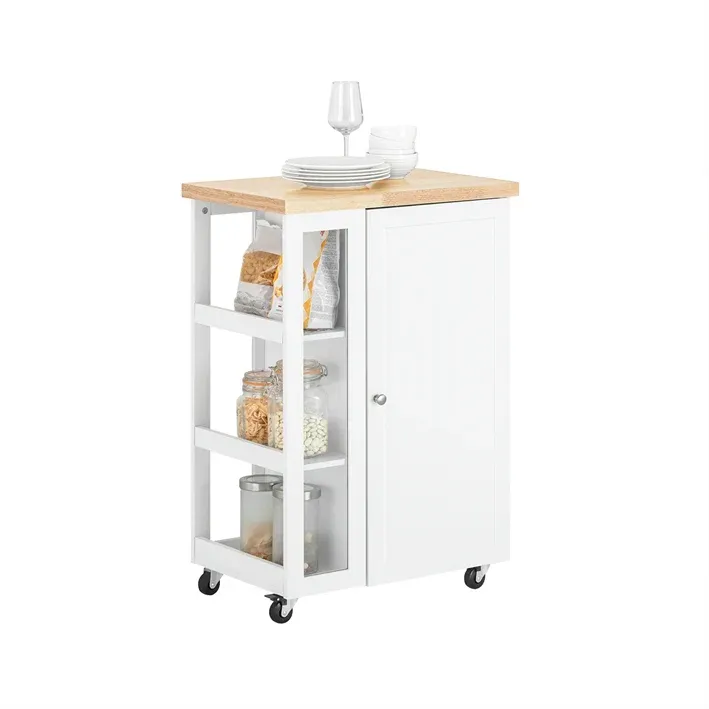 SoBuy | Küchenwagen Servierwagen | mit 3 Ablagefächern | Weiß-Natur | 60x90x40cm | FKW75-WN