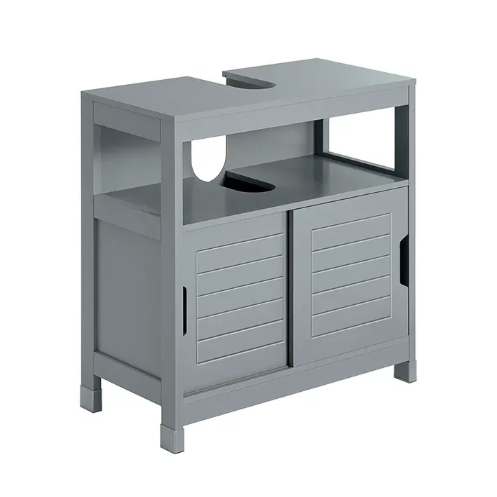 SoBuy | Waschbeckenunterschrank stahlgrau | Badezimmerschrank | Badmöbel Landhaus | FRG128-SG