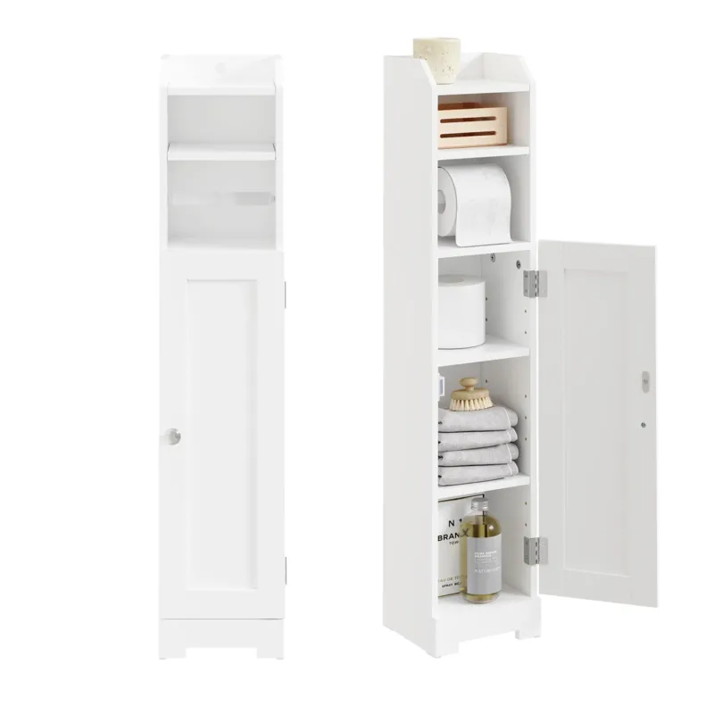 SoBuy | Toilettenpapierhalter | Badezimmerschrank Schmal Weiß | FRG177-II-W