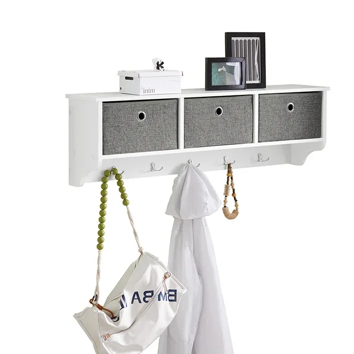 SoBuy | Wandgarderobe | Kleiderhaken | Flurgarderobe Weiß-Hellgrau | FRG282-W