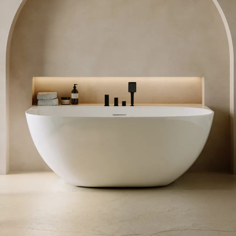Dolvhin® Halb freistehende Badewanne "Maui" aus Mineralguss | Oval | 160x85x60 cm