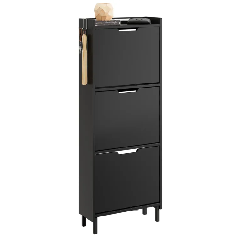 SoBuy Schuhschrank schmal Sensorlicht 19 cm Tiefe Schwarz 50x19x131 cm | FSR151-H-E-SCH
