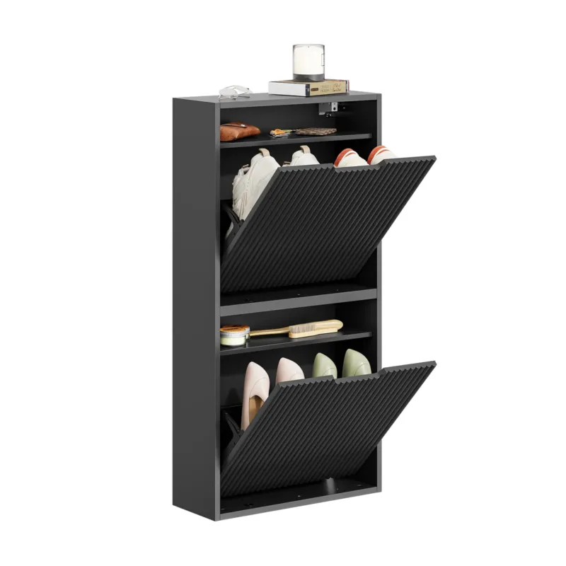 SoBuy | Schuhschrank Schmal Wandmontage | 2-Wege Montage & Anti-Kipp| 19cm Tiefe | Schwarz | FSR204-SCH
